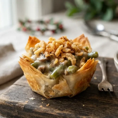 Onion Green Bean Casserole Cups 5 Crispy Onion Green Bean Casserole Cups
