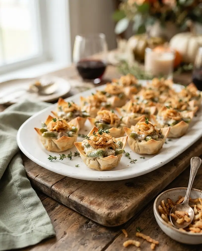 Onion Green Bean Casserole Cups 4 Crispy Onion Green Bean Casserole Cups recipe