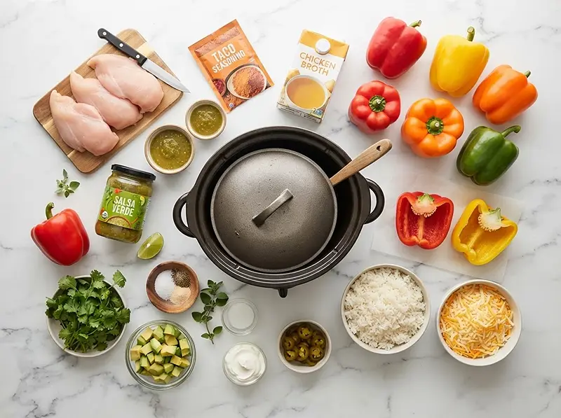 ING Slow Cooker Salsa Verde Chicken Stuffed Peppers