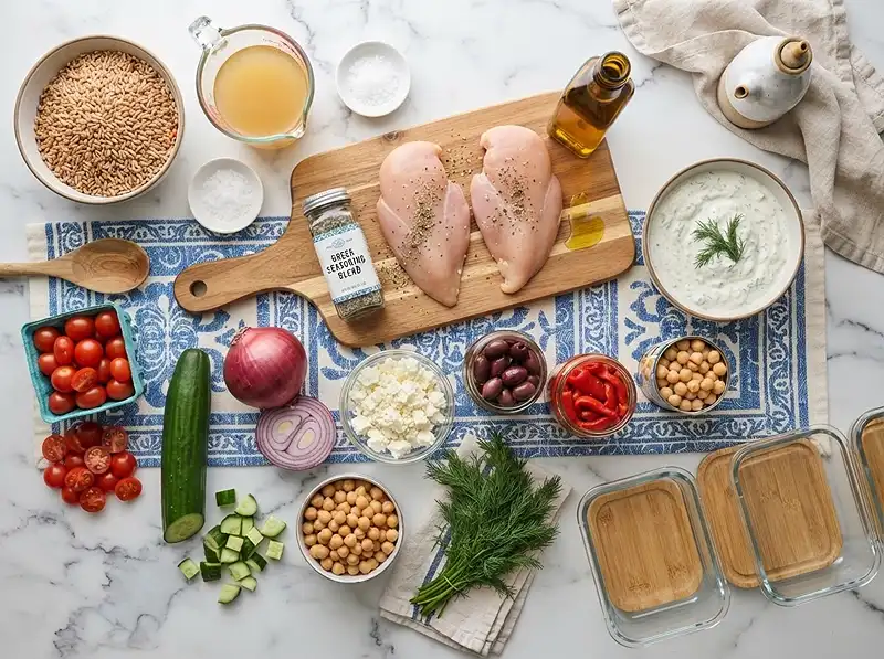 Greek Chicken Farro Meal Prep 3 Ingredients for Greek Chicken Farro Meal Prep