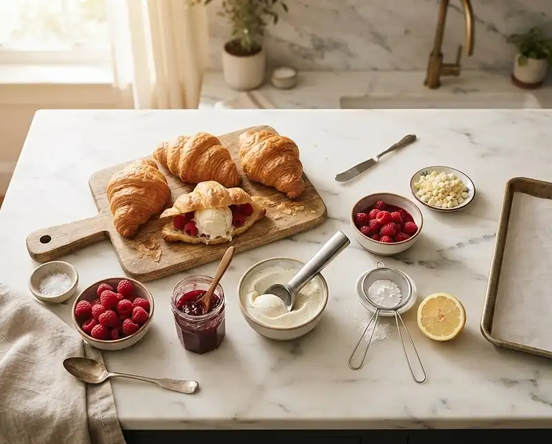 Ingredients for raspberry croissant ice cream sandwich​