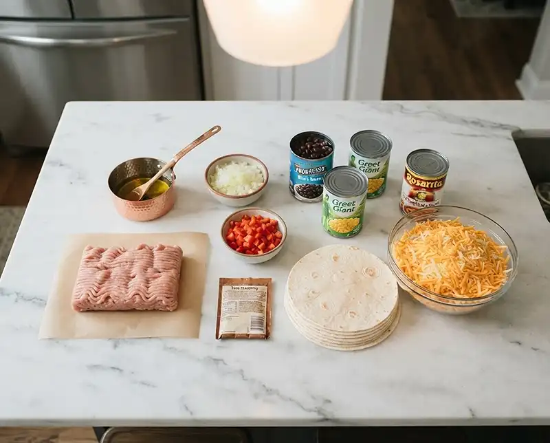 Cheesy Turkey Enchilada Bake 3 Main ingredients for Cheesy Turkey Enchilada Bake