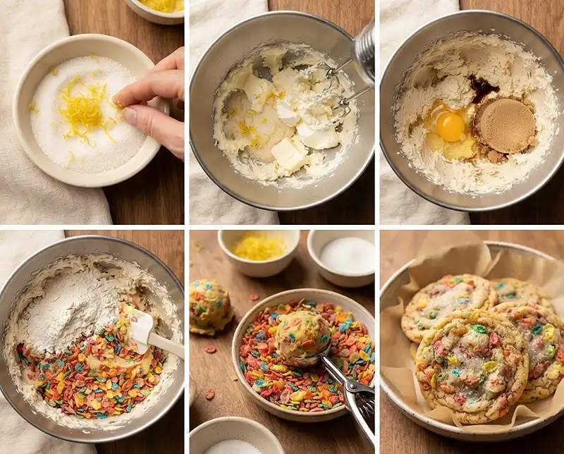 Making the fruity pebbles cookie recipe​