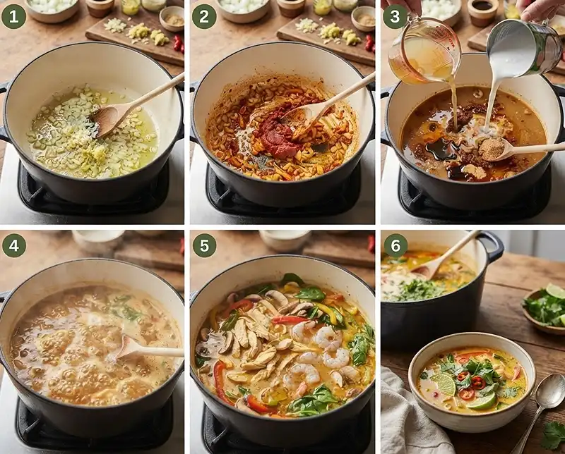 Preparing the coconut curry soup cilantro recipe​