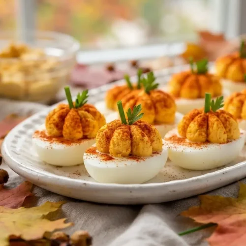 Pumpkin Patch Deviled Eggs for Fall 5 Pumpkin Patch Deviled Eggs