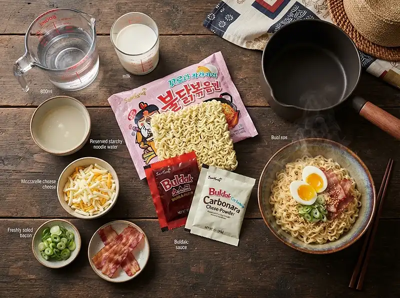 How to Cook Buldak Carbonara with Milk 3 Samyang Buldak Carbonara Noodles with Milk Ingredients