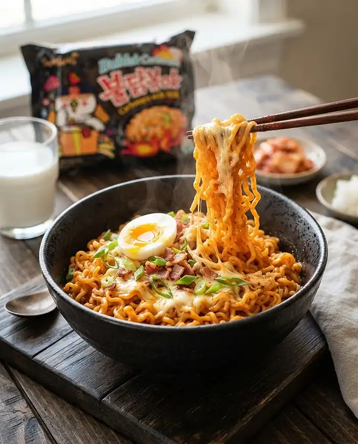 How to Cook Buldak Carbonara with Milk 5 Samyang Buldak Carbonara Noodles with Milk