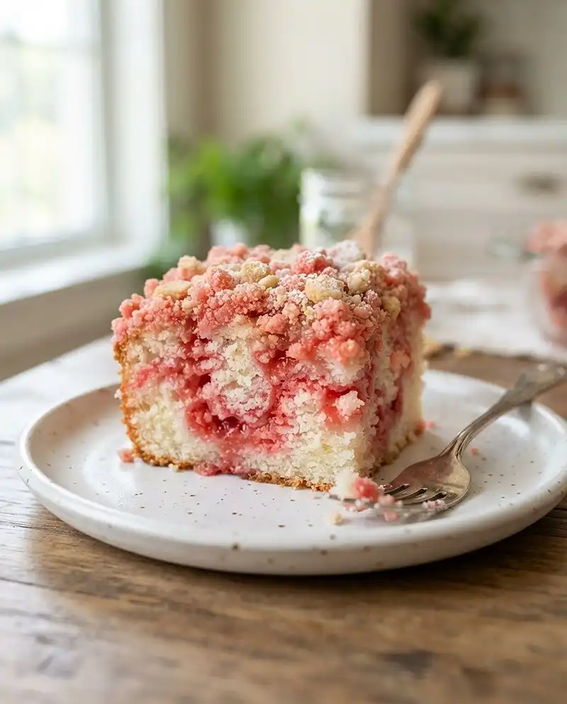 Nostalgic Summer Dessert Recipes Guide 8 Sliced strawberry crunch poke cake with crunchy topping and soaked cake layers
