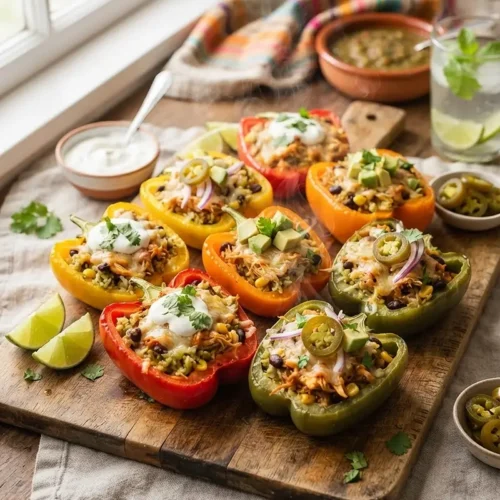 Slow Cooker Salsa Verde Chicken Stuffed Peppers RECIPE