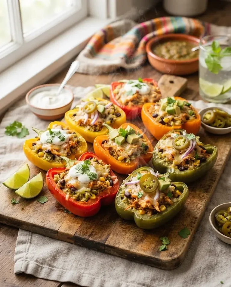 Slow Cooker Salsa Verde Chicken Stuffed Peppers RECIPE