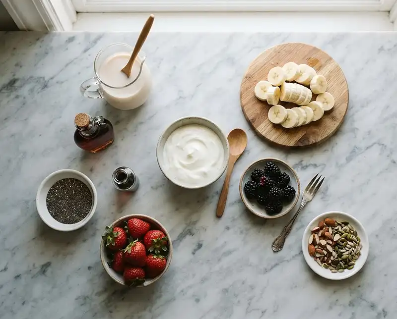 Ingredients for chia seed pudding with yogurt​