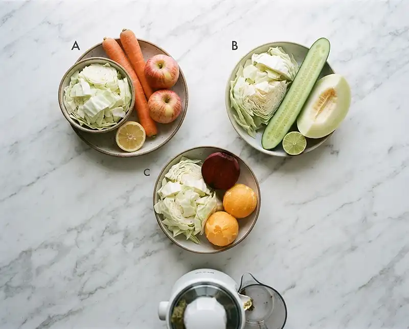 Ingredients to make 3 cabbage juice recipe​s