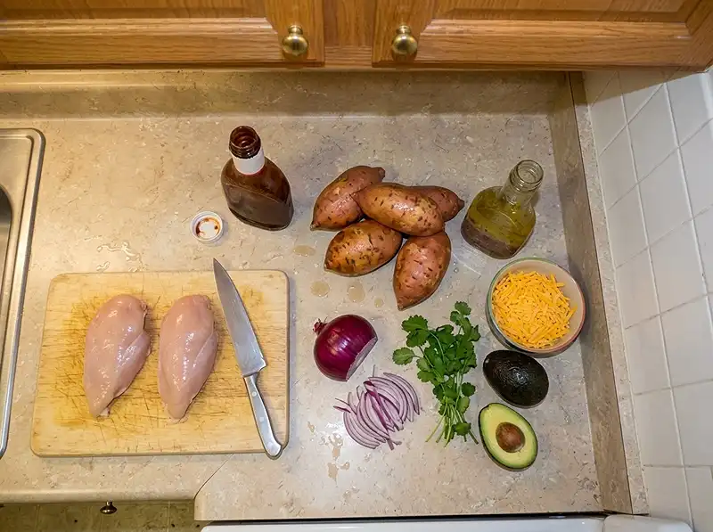 Main ingredients for Crockpot BBQ Chicken Sweet Potatoes