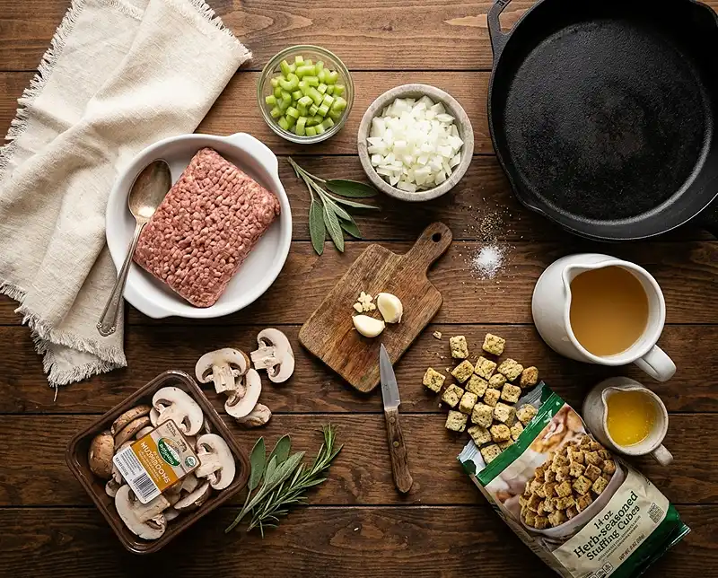 Cozy Sausage Stuffing Skillet Bake 2 Main ingredients for Sausage Stuffing Skillet Bake