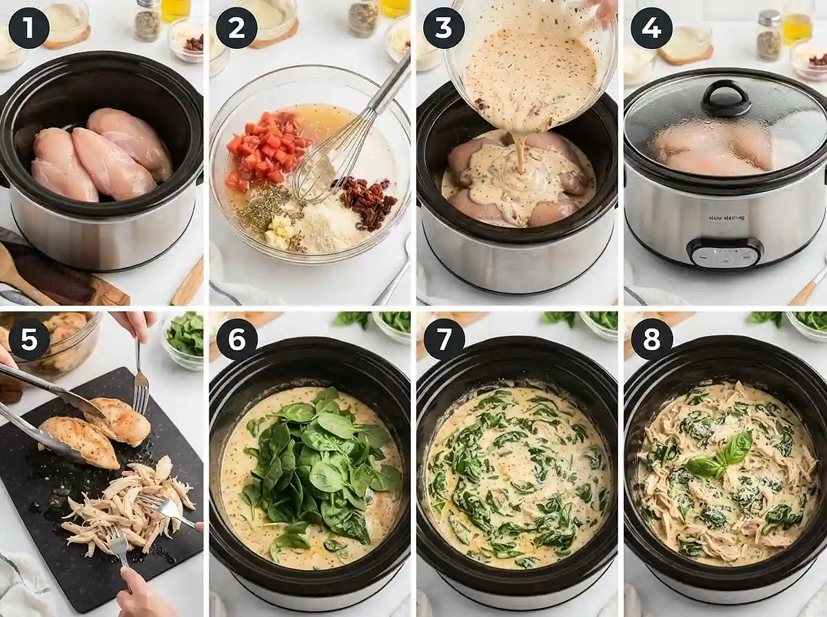 Slow Cooker Tuscan Chicken with Spinach step by step
