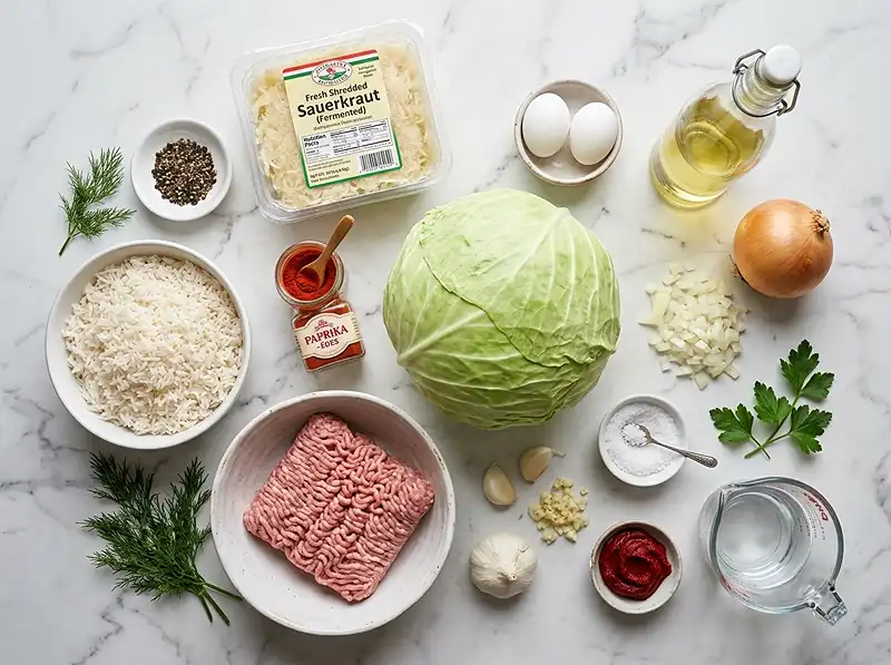 Hungarian Stuffed Cabbage Recipe 3 Töltött káposzta ingredients