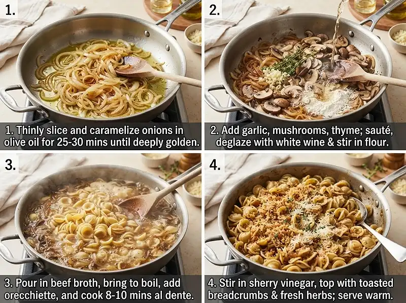 how to make one pot creamy french onion pasta​