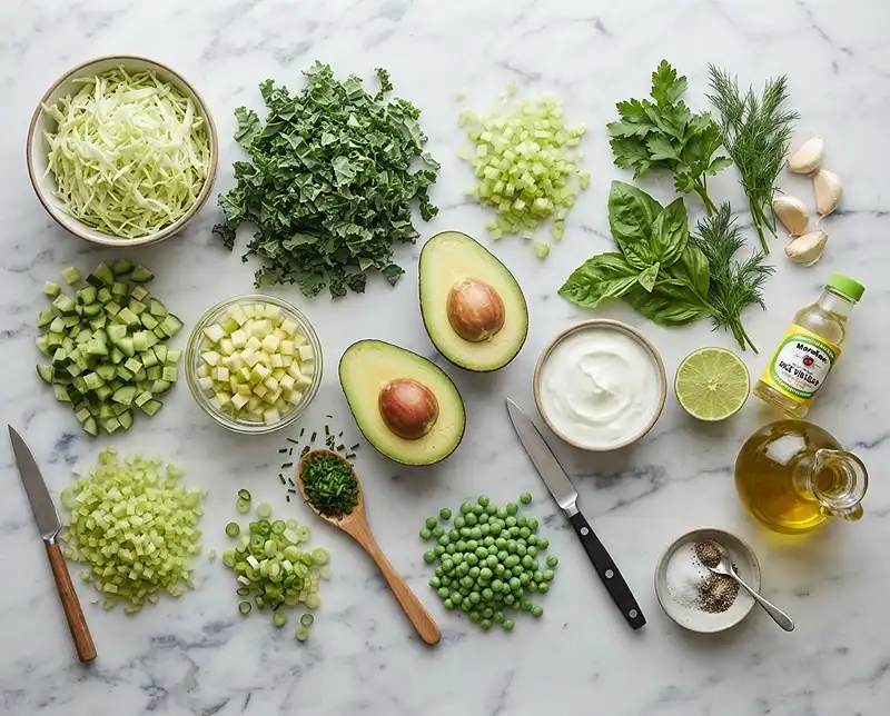 main ingredients for green goddess scoopable salad​