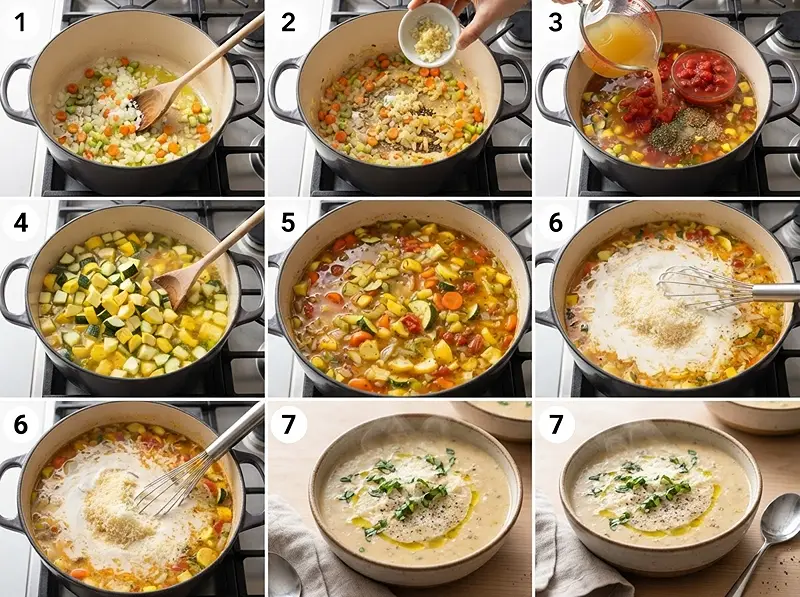 preparing Creamy Parmesan Vegetable Soup